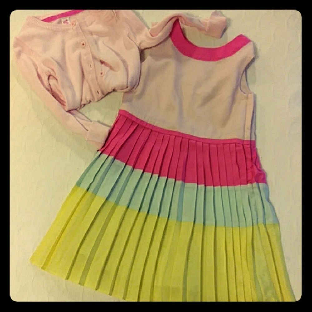 SOLD -Beautiful multi-colored dress matching cardi